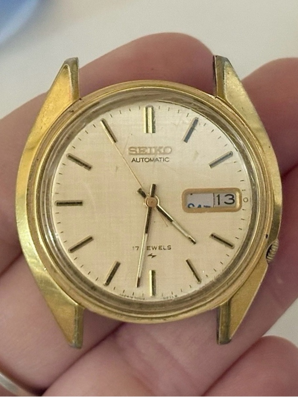 Men’s SEIKO Automatic Day/Date Watch WORKS!! 17 Jewels Mechanical Case/Dial Only